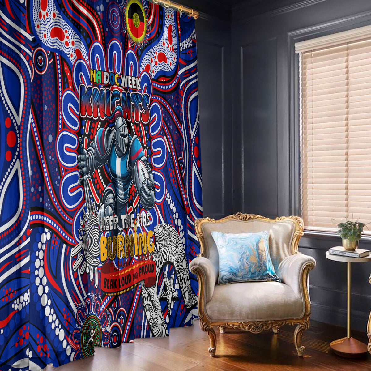NAIDOC Week 2024 Knights Window Curtain Mascot Rugby