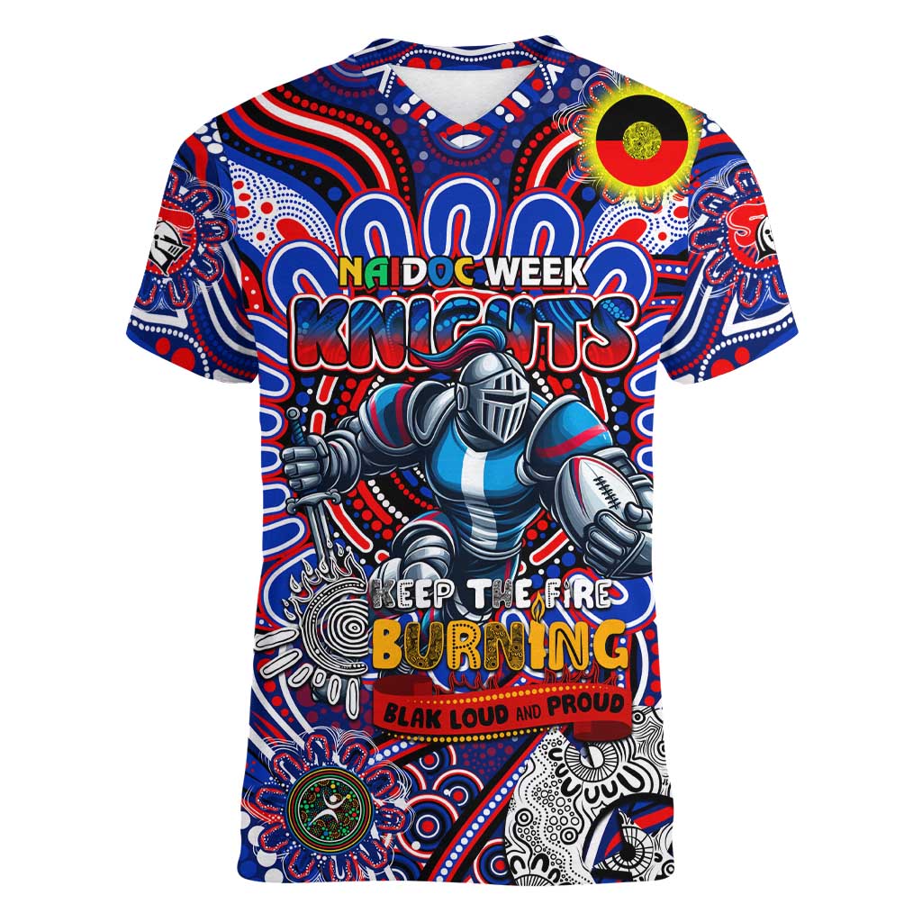 Custom NAIDOC Week 2024 Knights Women V-Neck T-Shirt Mascot Rugby