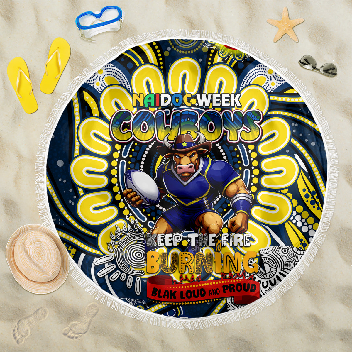 NAIDOC Week 2024 Cowboys Beach Blanket Mascot Rugby