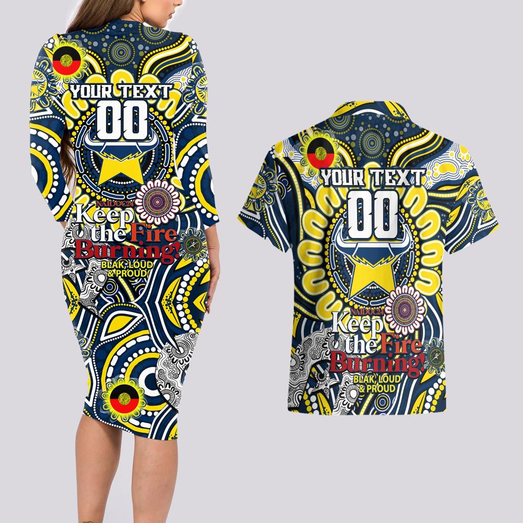 Custom NAIDOC Week 2024 Cowboys Couples Matching Long Sleeve Bodycon Dress and Hawaiian Shirt Mascot Rugby