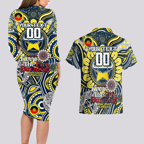 Custom NAIDOC Week 2024 Cowboys Couples Matching Long Sleeve Bodycon Dress and Hawaiian Shirt Mascot Rugby