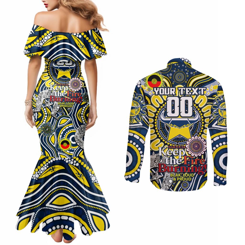 Custom NAIDOC Week 2024 Cowboys Couples Matching Mermaid Dress and Long Sleeve Button Shirt Mascot Rugby
