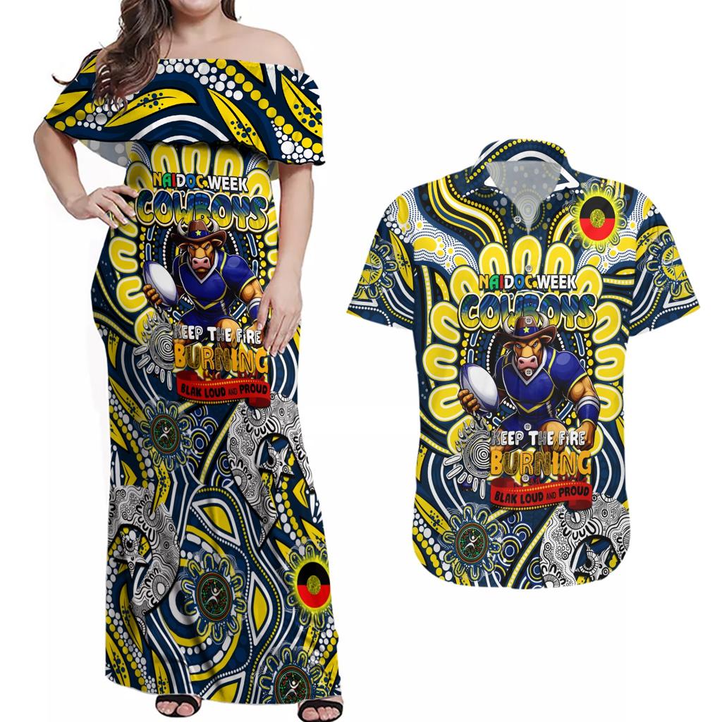 Custom NAIDOC Week 2024 Cowboys Couples Matching Off Shoulder Maxi Dress and Hawaiian Shirt Mascot Rugby