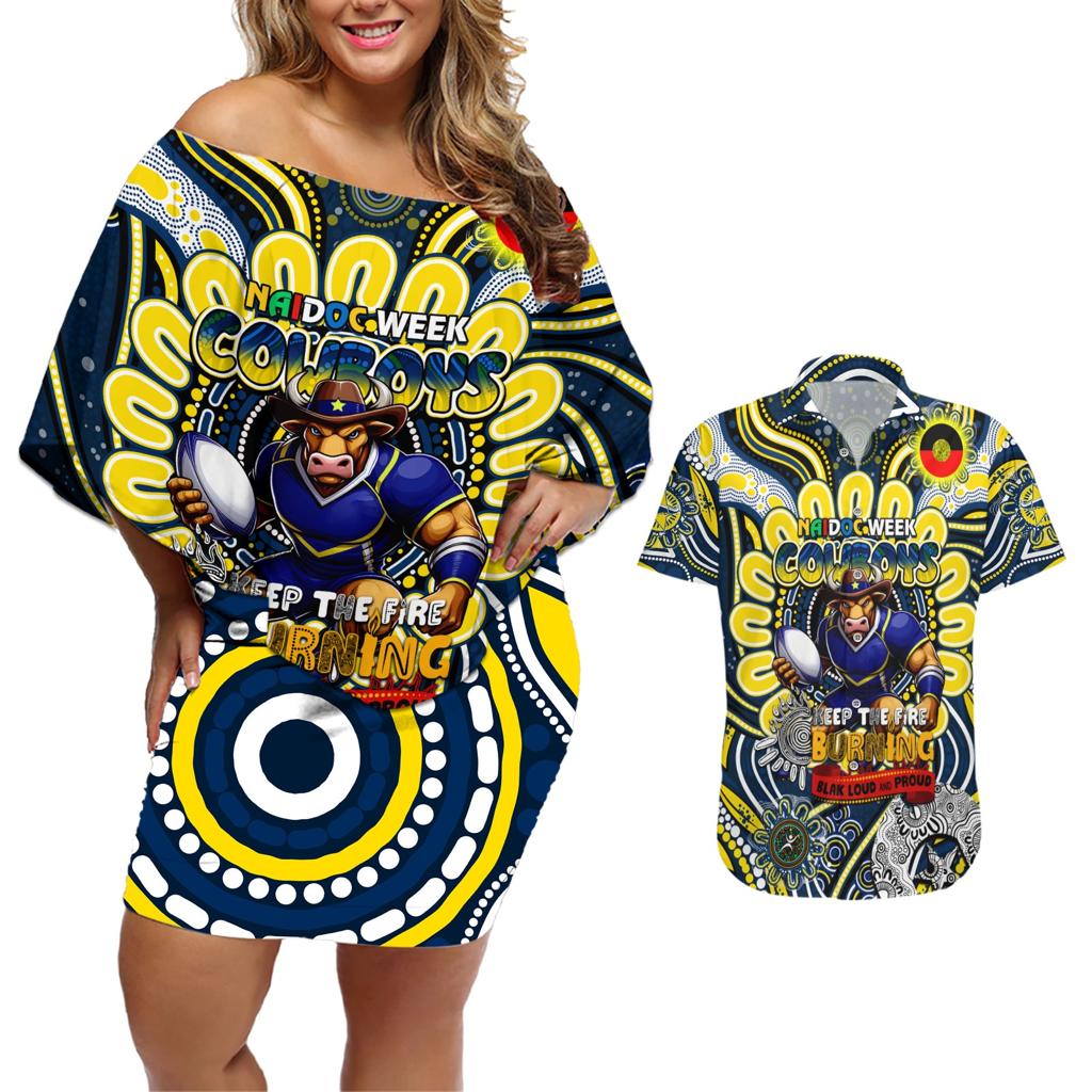 Custom NAIDOC Week 2024 Cowboys Couples Matching Off Shoulder Short Dress and Hawaiian Shirt Mascot Rugby