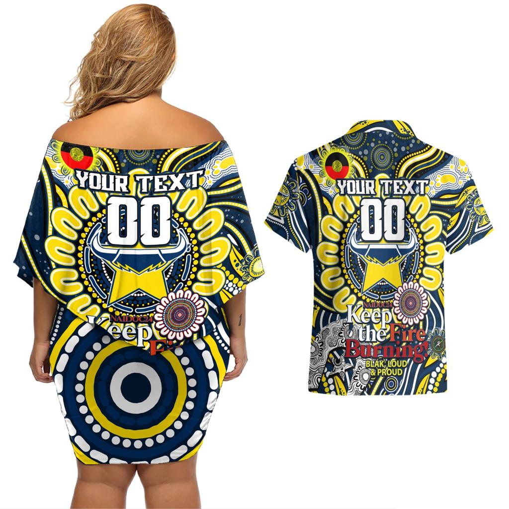 Custom NAIDOC Week 2024 Cowboys Couples Matching Off Shoulder Short Dress and Hawaiian Shirt Mascot Rugby