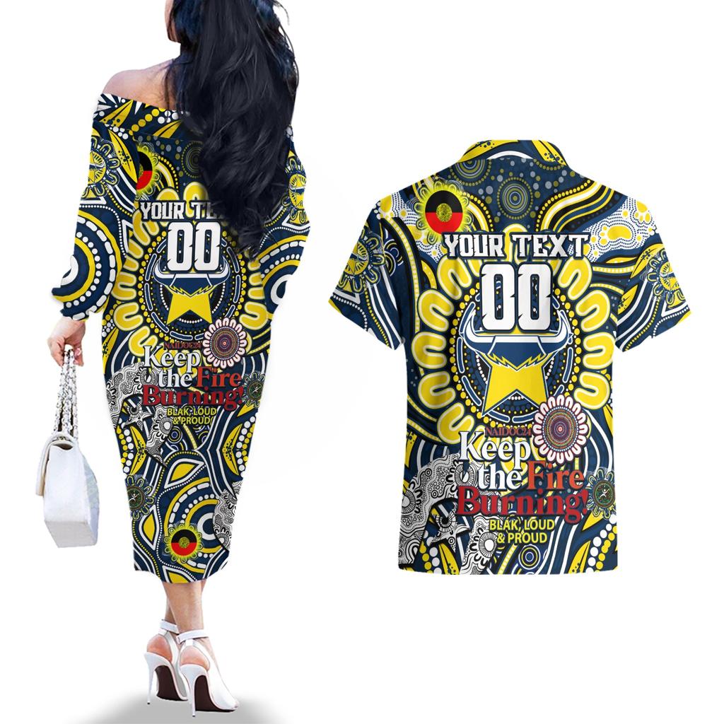 Custom NAIDOC Week 2024 Cowboys Couples Matching Off The Shoulder Long Sleeve Dress and Hawaiian Shirt Mascot Rugby