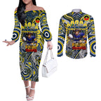 Custom NAIDOC Week 2024 Cowboys Couples Matching Off The Shoulder Long Sleeve Dress and Long Sleeve Button Shirt Mascot Rugby
