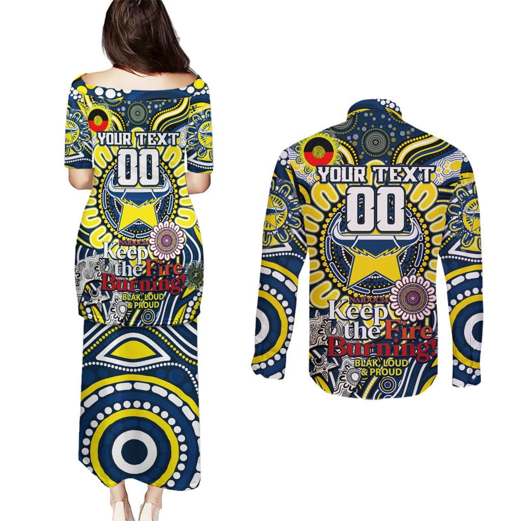 Custom NAIDOC Week 2024 Cowboys Couples Matching Puletasi and Long Sleeve Button Shirt Mascot Rugby