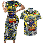 Custom NAIDOC Week 2024 Cowboys Couples Matching Short Sleeve Bodycon Dress and Hawaiian Shirt Mascot Rugby
