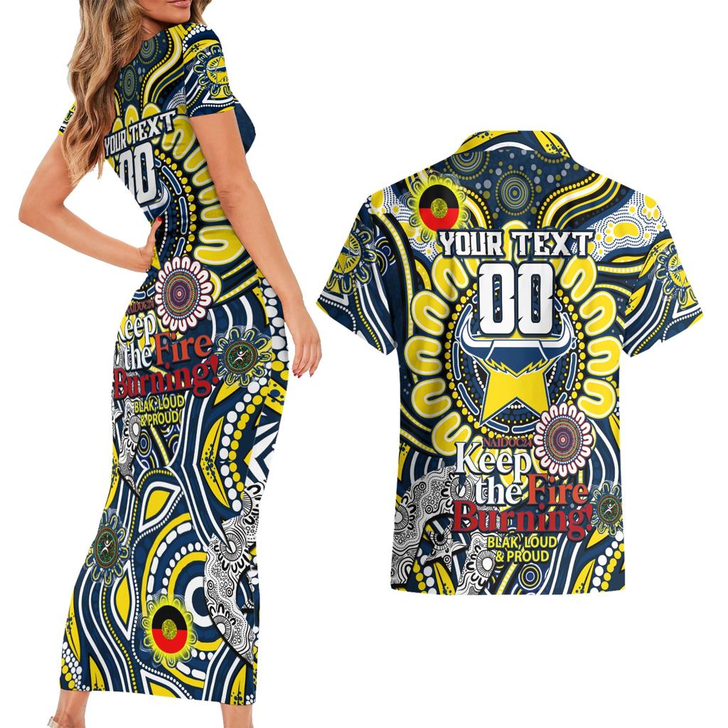 Custom NAIDOC Week 2024 Cowboys Couples Matching Short Sleeve Bodycon Dress and Hawaiian Shirt Mascot Rugby