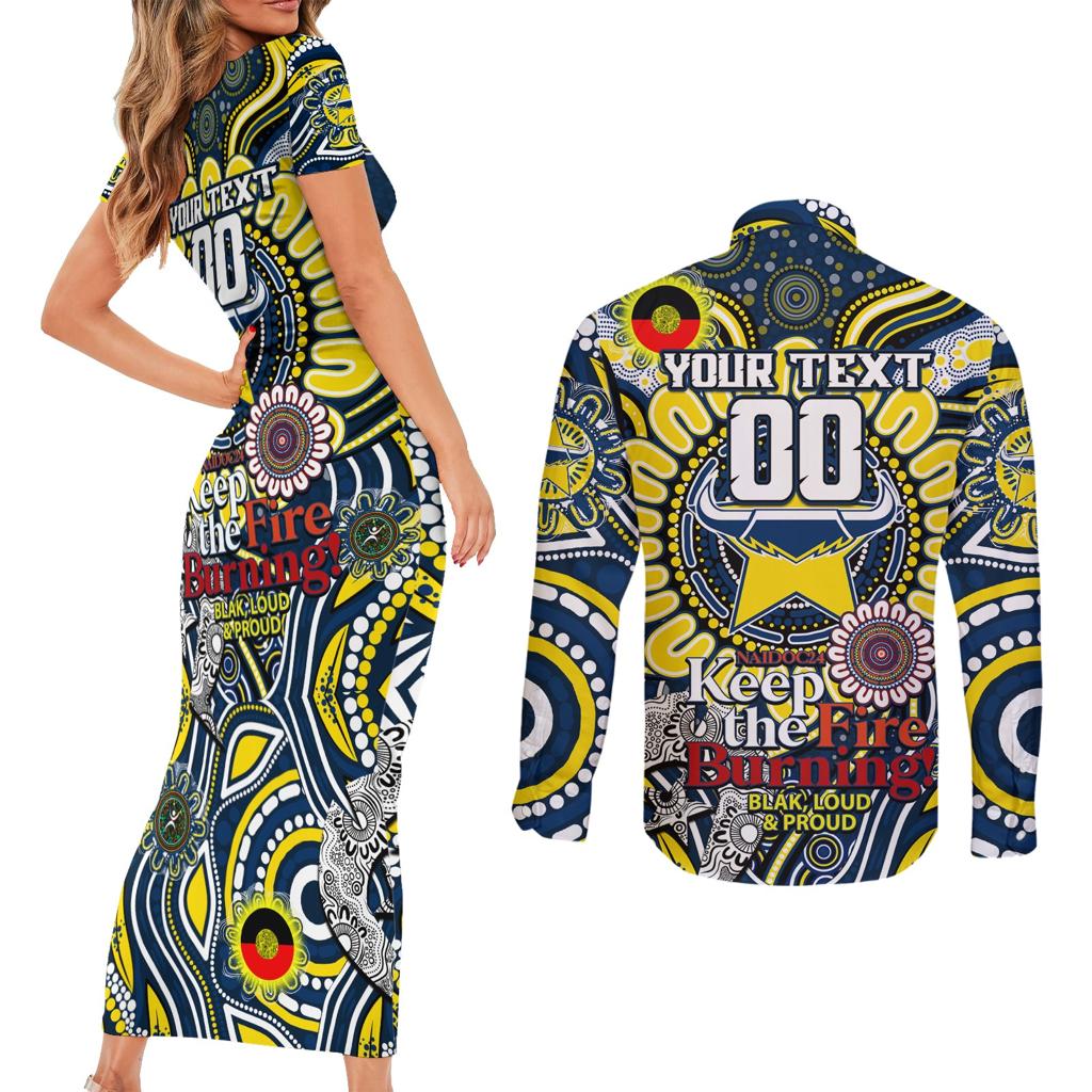 Custom NAIDOC Week 2024 Cowboys Couples Matching Short Sleeve Bodycon Dress and Long Sleeve Button Shirt Mascot Rugby