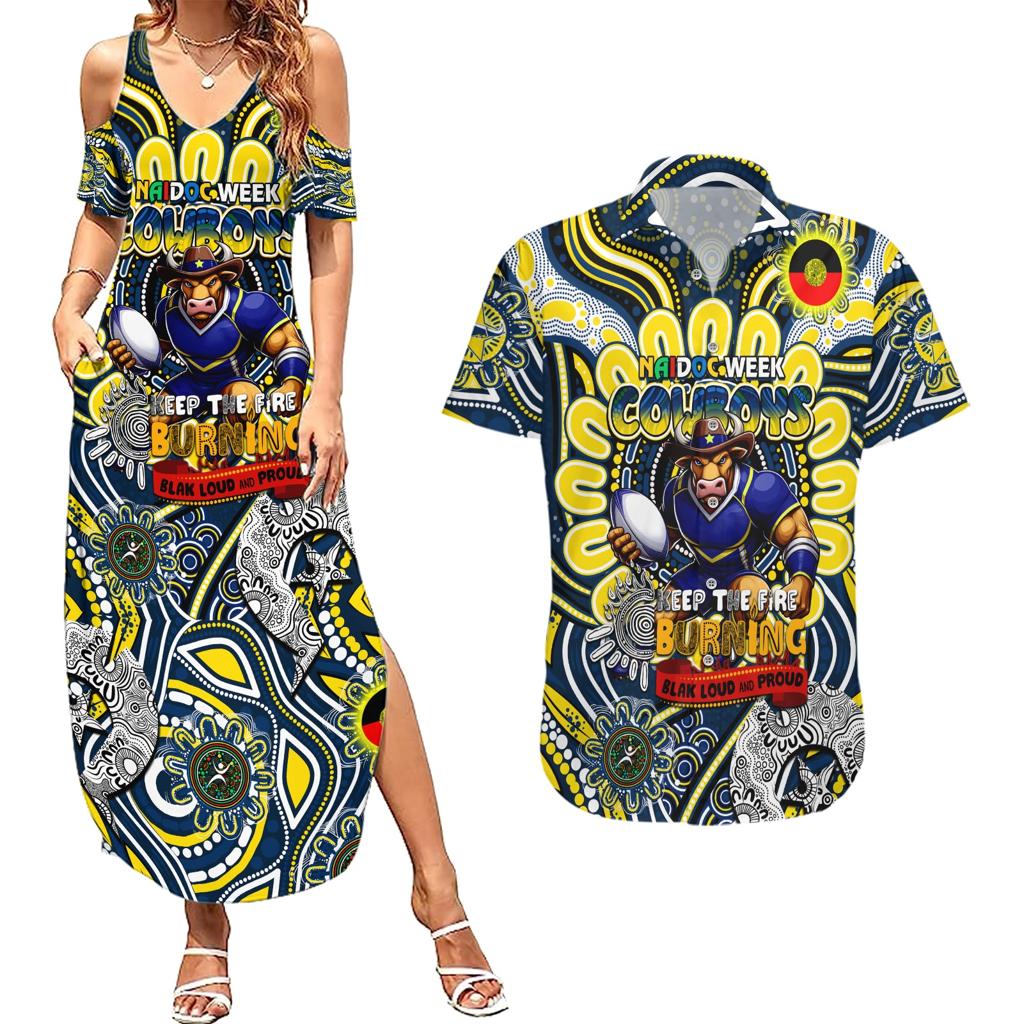 Custom NAIDOC Week 2024 Cowboys Couples Matching Summer Maxi Dress and Hawaiian Shirt Mascot Rugby