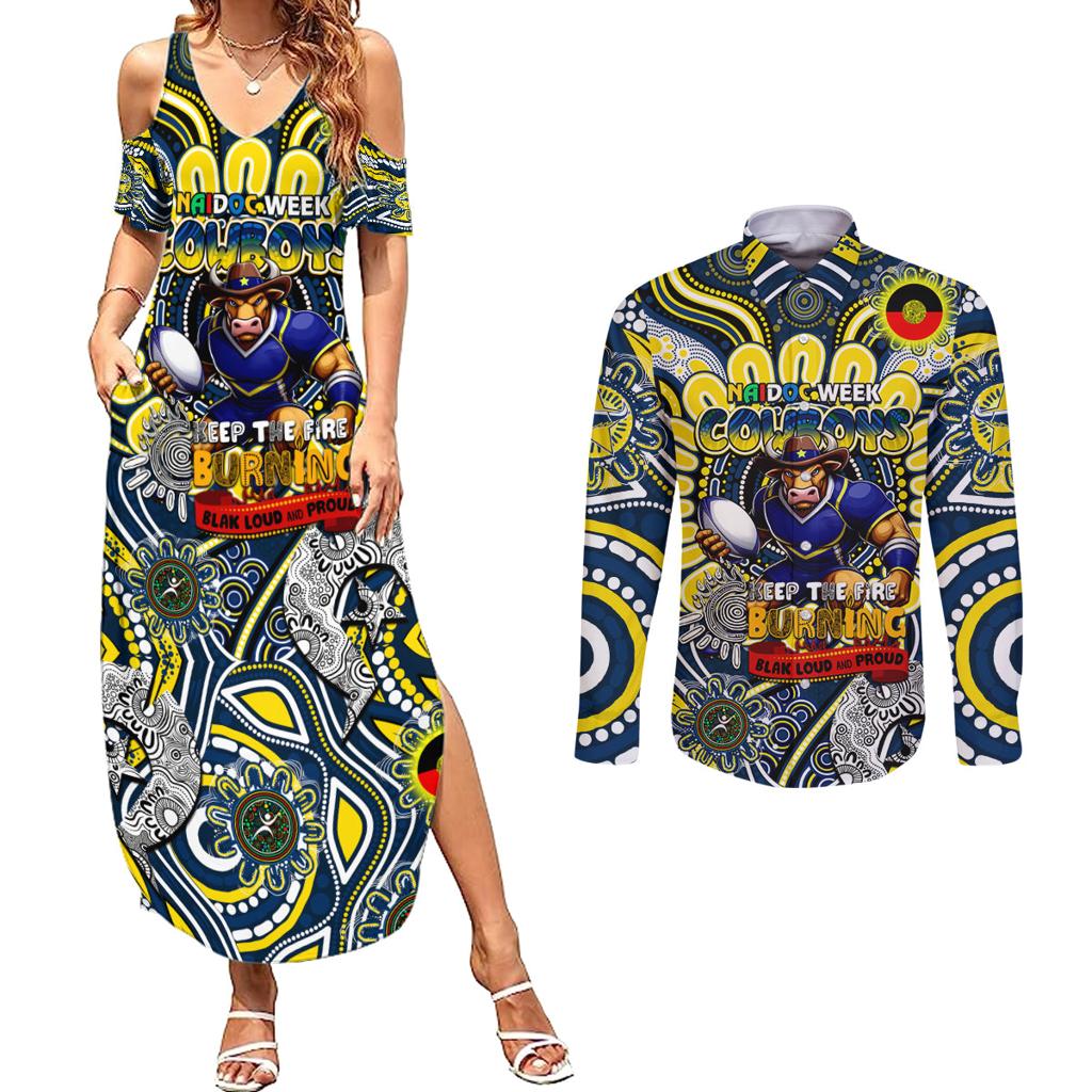 Custom NAIDOC Week 2024 Cowboys Couples Matching Summer Maxi Dress and Long Sleeve Button Shirt Mascot Rugby