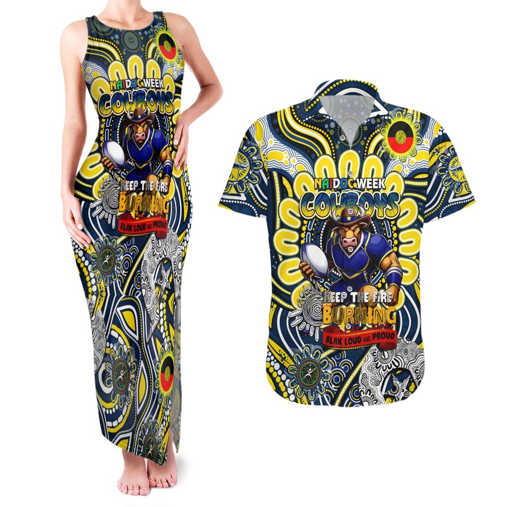 Custom NAIDOC Week 2024 Cowboys Couples Matching Tank Maxi Dress and Hawaiian Shirt Mascot Rugby