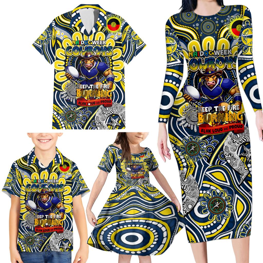 Custom NAIDOC Week 2024 Cowboys Family Matching Long Sleeve Bodycon Dress and Hawaiian Shirt Mascot Rugby