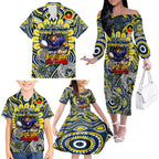 Custom NAIDOC Week 2024 Cowboys Family Matching Off The Shoulder Long Sleeve Dress and Hawaiian Shirt Mascot Rugby