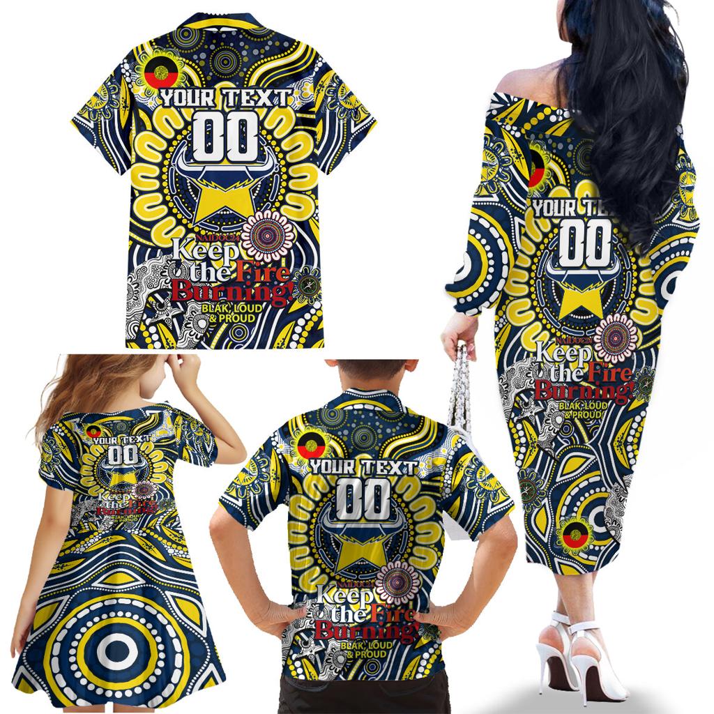 Custom NAIDOC Week 2024 Cowboys Family Matching Off The Shoulder Long Sleeve Dress and Hawaiian Shirt Mascot Rugby