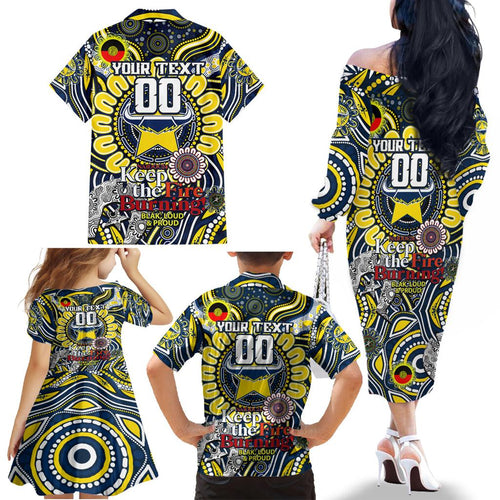 Custom NAIDOC Week 2024 Cowboys Family Matching Off The Shoulder Long Sleeve Dress and Hawaiian Shirt Mascot Rugby