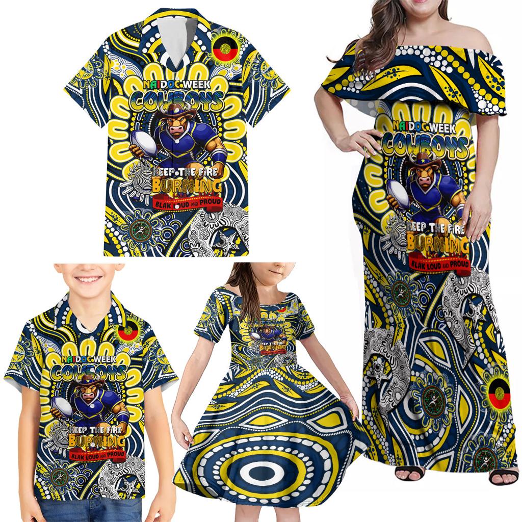 Custom NAIDOC Week 2024 Cowboys Family Matching Off Shoulder Maxi Dress and Hawaiian Shirt Mascot Rugby