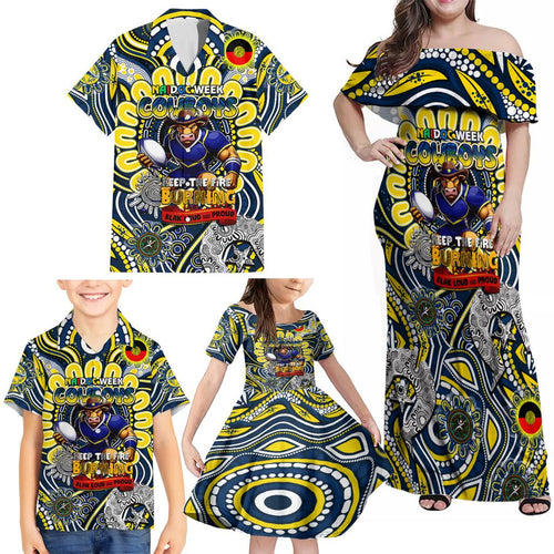 Custom NAIDOC Week 2024 Cowboys Family Matching Off Shoulder Maxi Dress and Hawaiian Shirt Mascot Rugby