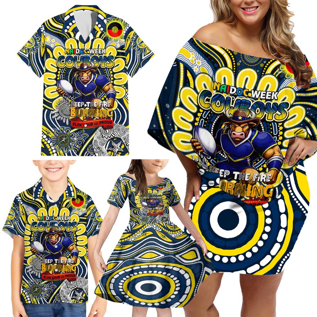 Custom NAIDOC Week 2024 Cowboys Family Matching Off Shoulder Short Dress and Hawaiian Shirt Mascot Rugby