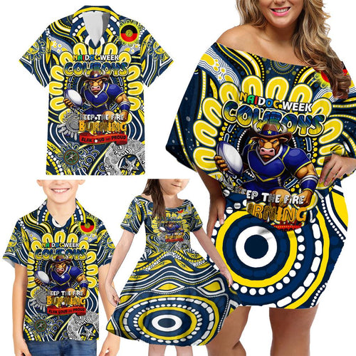 Custom NAIDOC Week 2024 Cowboys Family Matching Off Shoulder Short Dress and Hawaiian Shirt Mascot Rugby