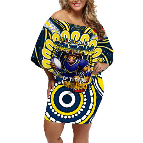 Custom NAIDOC Week 2024 Cowboys Family Matching Off Shoulder Short Dress and Hawaiian Shirt Mascot Rugby