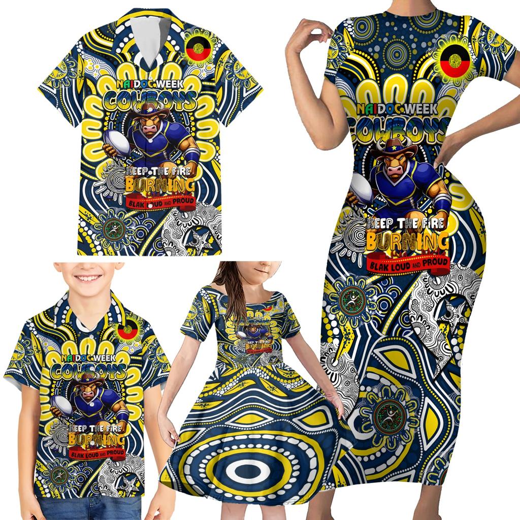 Custom NAIDOC Week 2024 Cowboys Family Matching Short Sleeve Bodycon Dress and Hawaiian Shirt Mascot Rugby