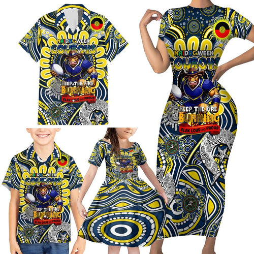 Custom NAIDOC Week 2024 Cowboys Family Matching Short Sleeve Bodycon Dress and Hawaiian Shirt Mascot Rugby