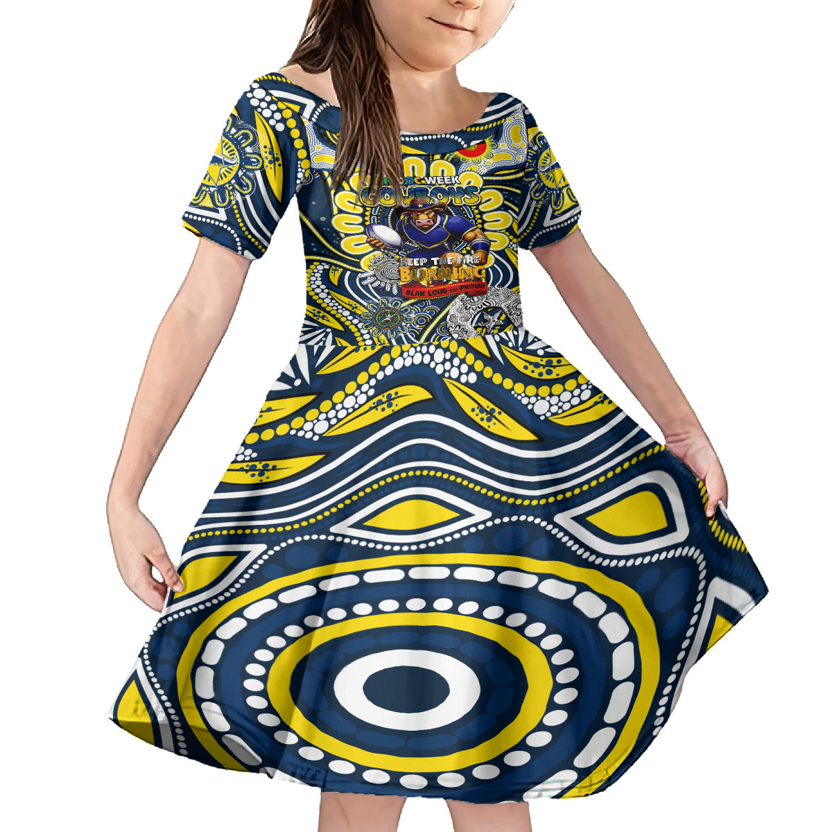 Custom NAIDOC Week 2024 Cowboys Kid Short Sleeve Dress Mascot Rugby