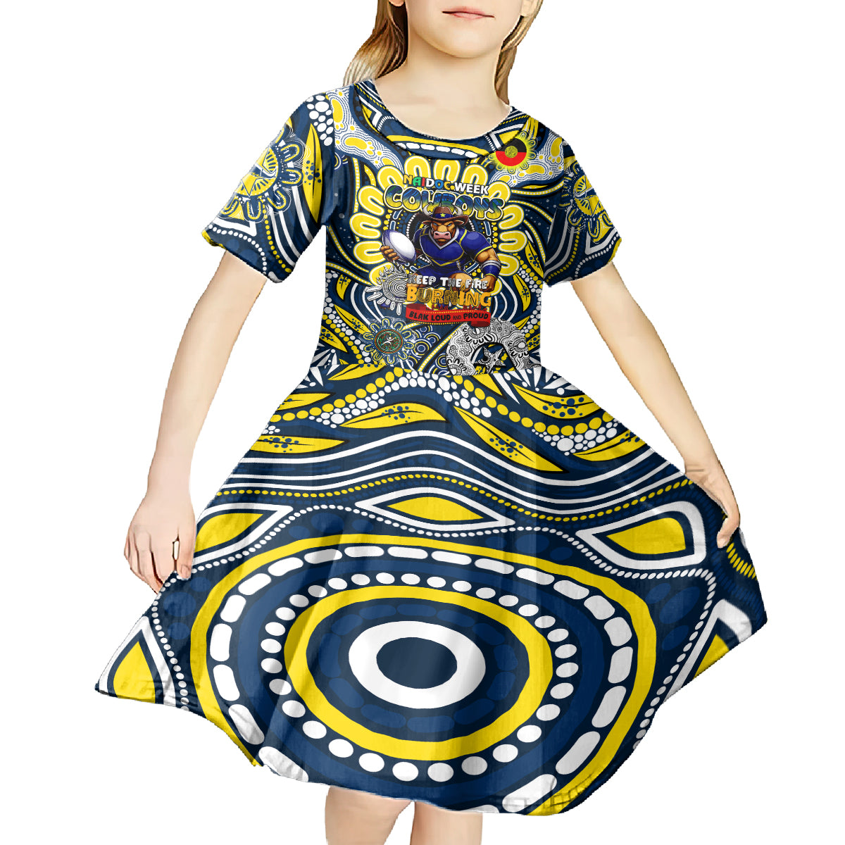Custom NAIDOC Week 2024 Cowboys Kid Short Sleeve Dress Mascot Rugby