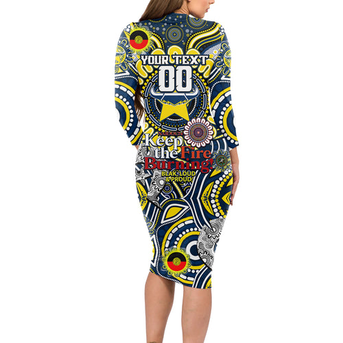 Custom NAIDOC Week 2024 Cowboys Long Sleeve Bodycon Dress Mascot Rugby