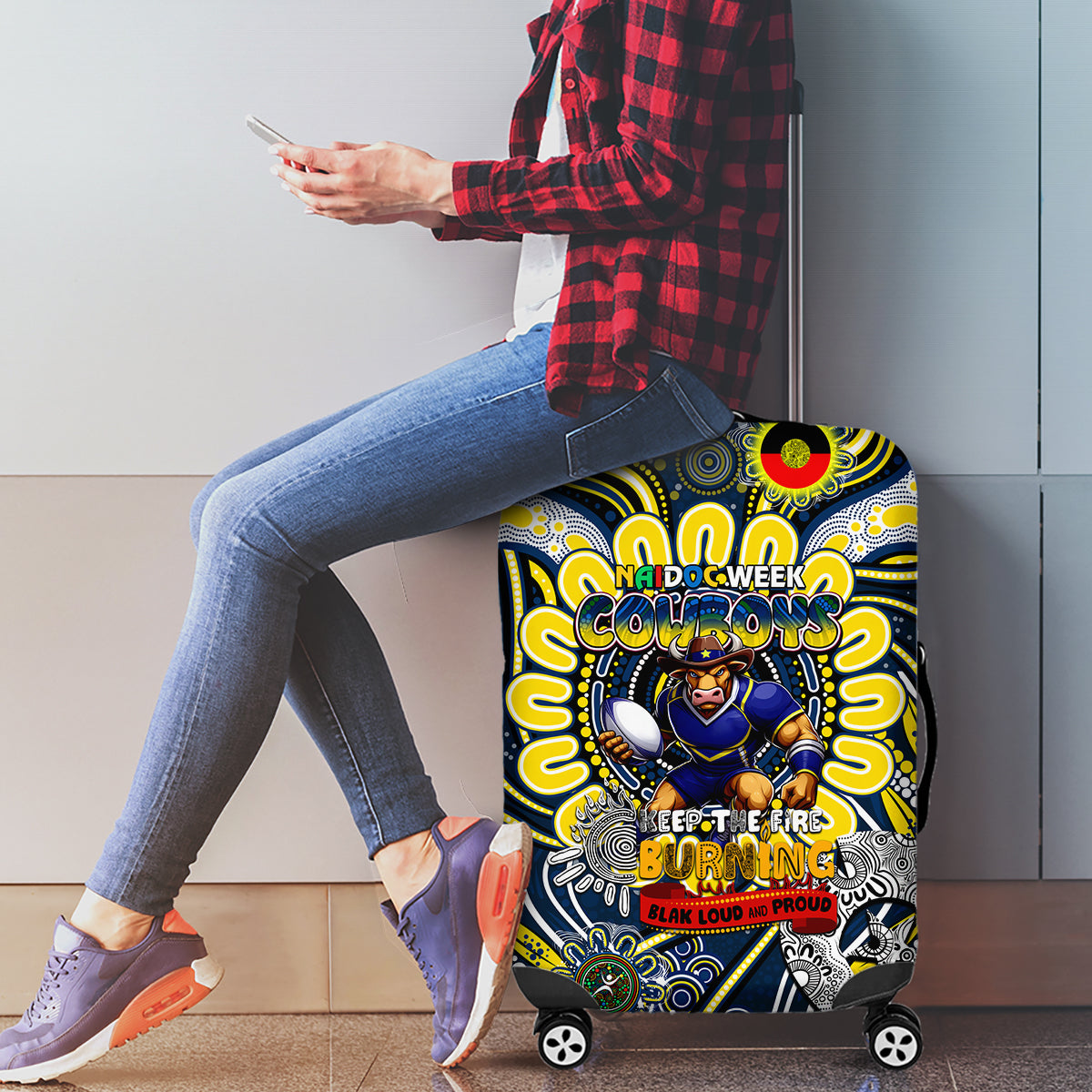 NAIDOC Week 2024 Cowboys Luggage Cover Mascot Rugby