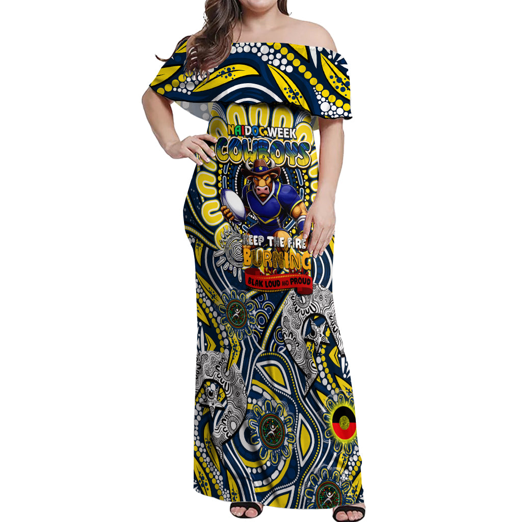 Custom NAIDOC Week 2024 Cowboys Off Shoulder Maxi Dress Mascot Rugby