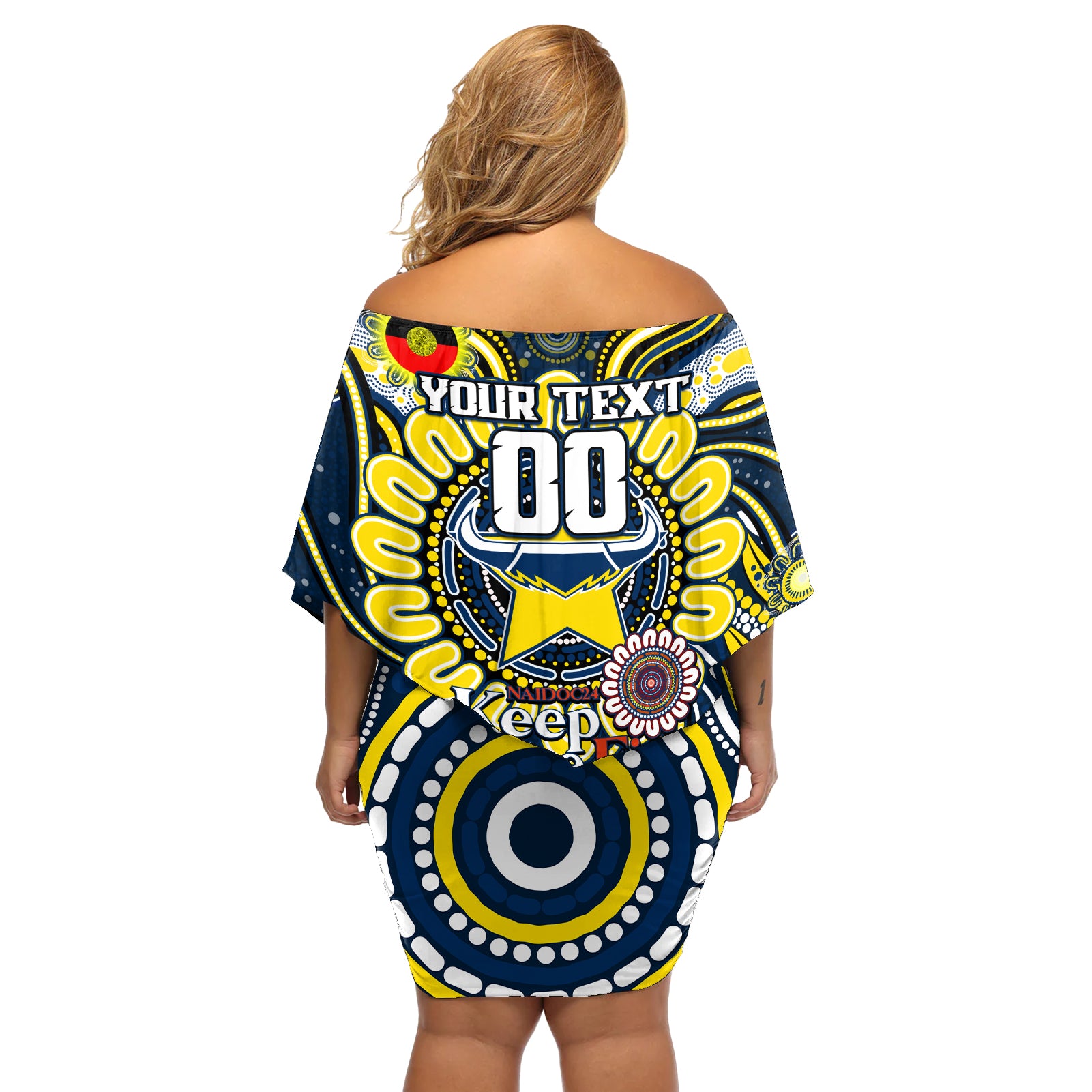 Custom NAIDOC Week 2024 Cowboys Off Shoulder Short Dress Mascot Rugby