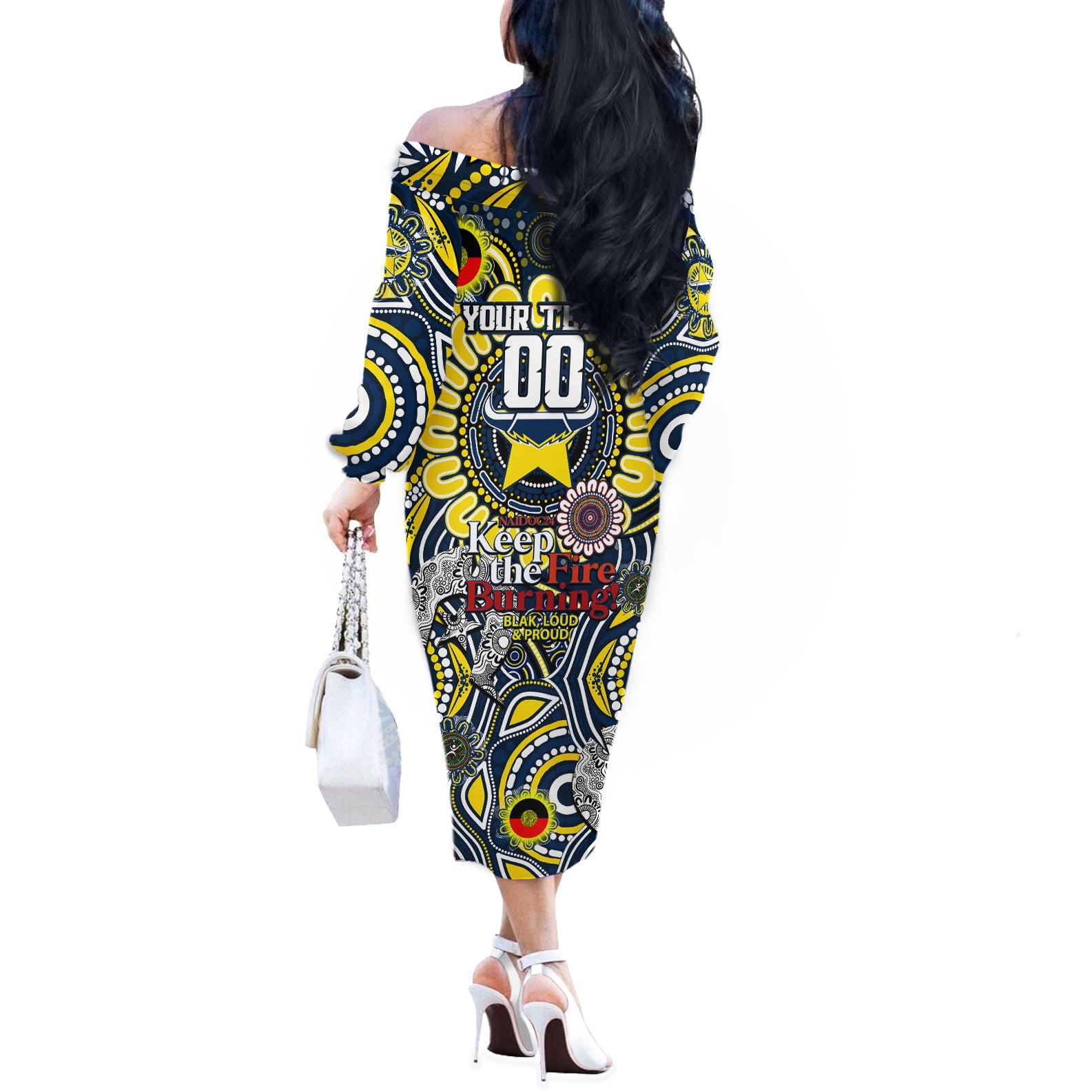 Custom NAIDOC Week 2024 Cowboys Off The Shoulder Long Sleeve Dress Mascot Rugby