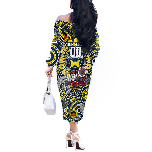Custom NAIDOC Week 2024 Cowboys Off The Shoulder Long Sleeve Dress Mascot Rugby