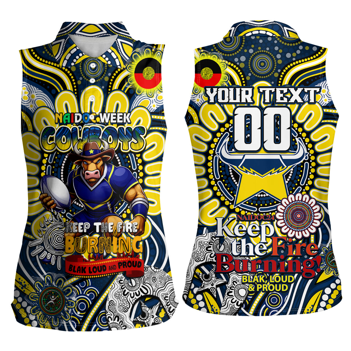 Custom NAIDOC Week 2024 Cowboys Women Sleeveless Polo Shirt Mascot Rugby