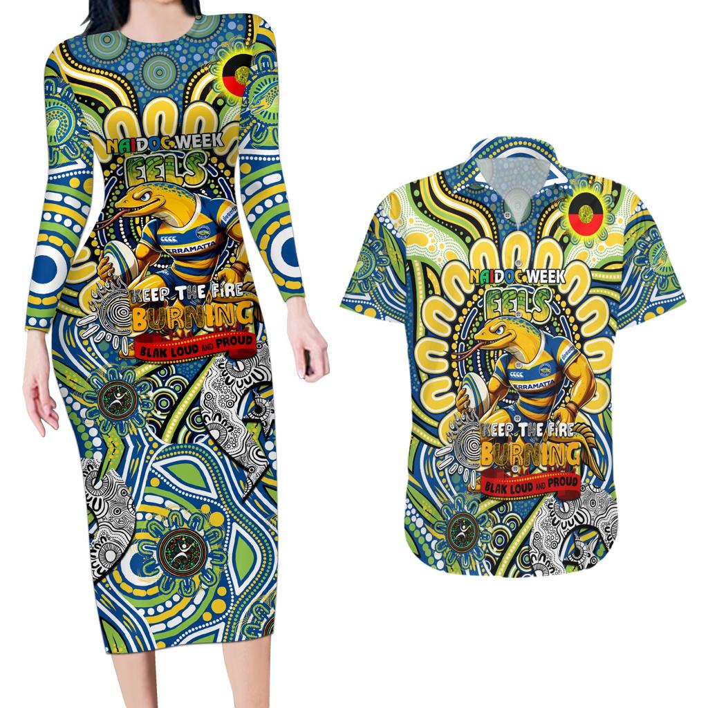 Custom NAIDOC Week 2024 Eels Couples Matching Long Sleeve Bodycon Dress and Hawaiian Shirt Mascot Rugby