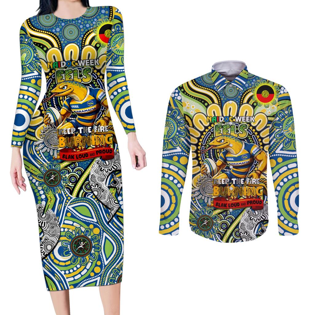 Custom NAIDOC Week 2024 Eels Couples Matching Long Sleeve Bodycon Dress and Long Sleeve Button Shirt Mascot Rugby