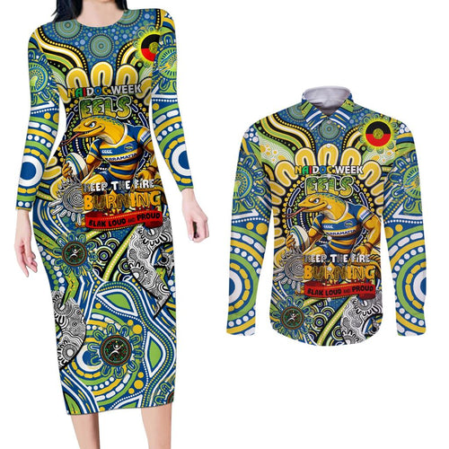 Custom NAIDOC Week 2024 Eels Couples Matching Long Sleeve Bodycon Dress and Long Sleeve Button Shirt Mascot Rugby