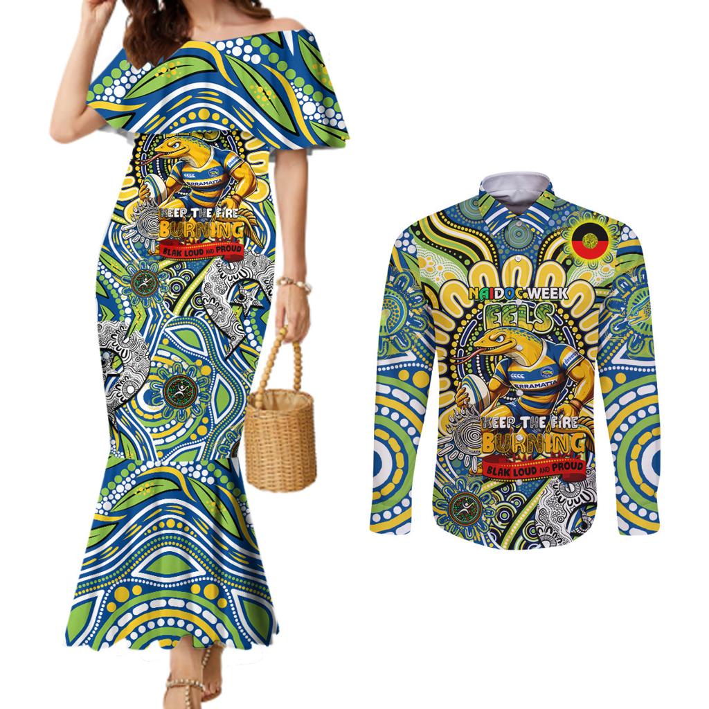 Custom NAIDOC Week 2024 Eels Couples Matching Mermaid Dress and Long Sleeve Button Shirt Mascot Rugby