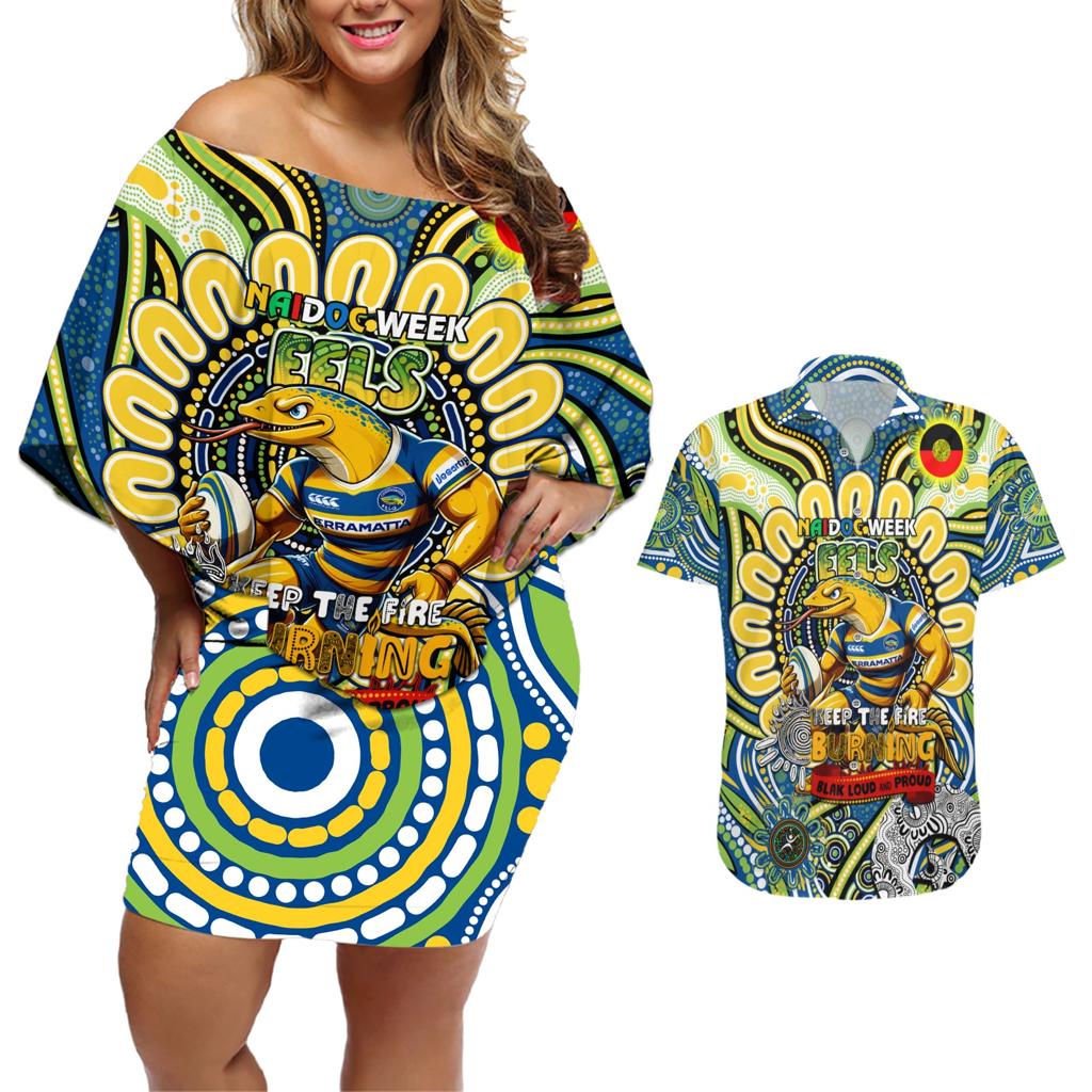 Custom NAIDOC Week 2024 Eels Couples Matching Off Shoulder Short Dress and Hawaiian Shirt Mascot Rugby