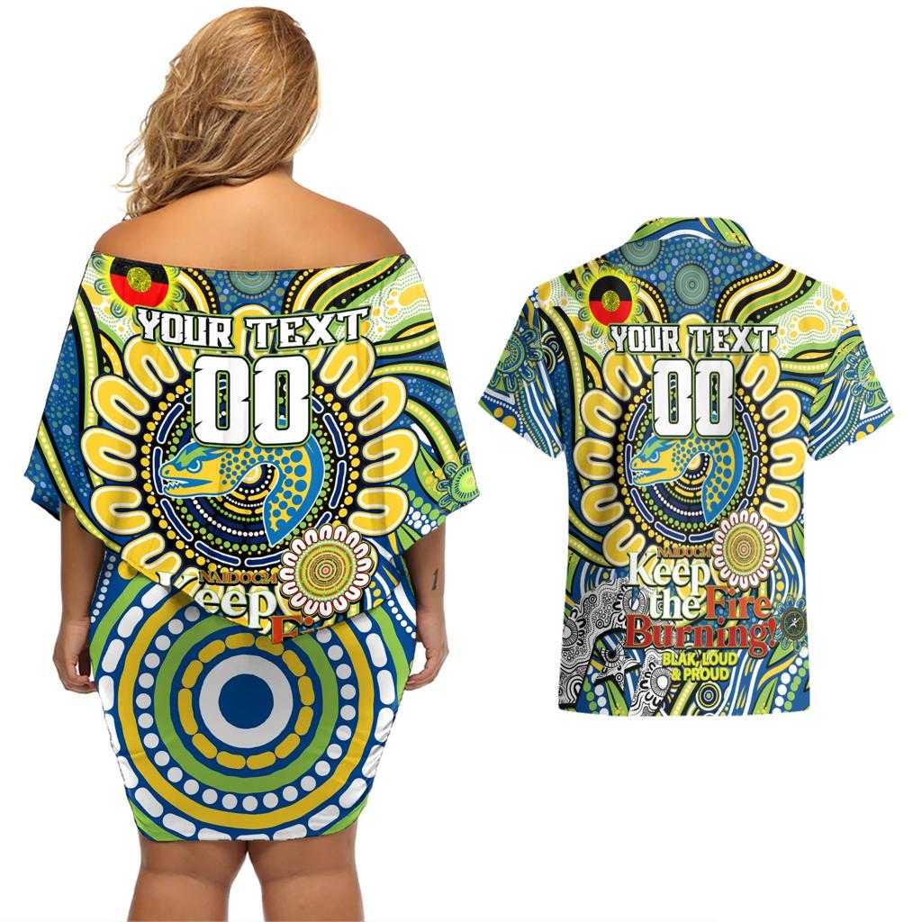 Custom NAIDOC Week 2024 Eels Couples Matching Off Shoulder Short Dress and Hawaiian Shirt Mascot Rugby