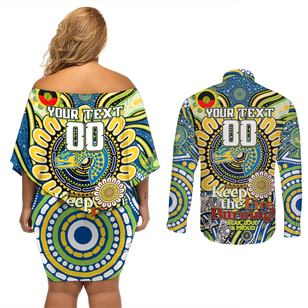 Custom NAIDOC Week 2024 Eels Couples Matching Off Shoulder Short Dress and Long Sleeve Button Shirt Mascot Rugby