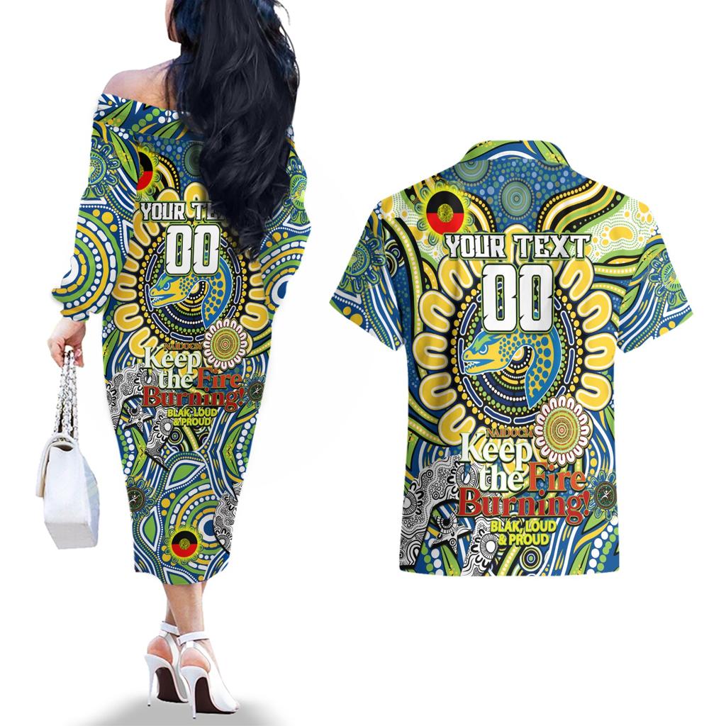 Custom NAIDOC Week 2024 Eels Couples Matching Off The Shoulder Long Sleeve Dress and Hawaiian Shirt Mascot Rugby