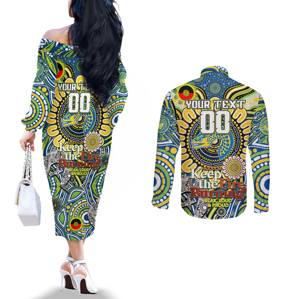 Custom NAIDOC Week 2024 Eels Couples Matching Off The Shoulder Long Sleeve Dress and Long Sleeve Button Shirt Mascot Rugby
