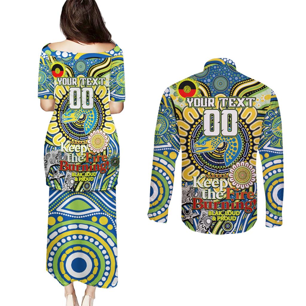 Custom NAIDOC Week 2024 Eels Couples Matching Puletasi and Long Sleeve Button Shirt Mascot Rugby