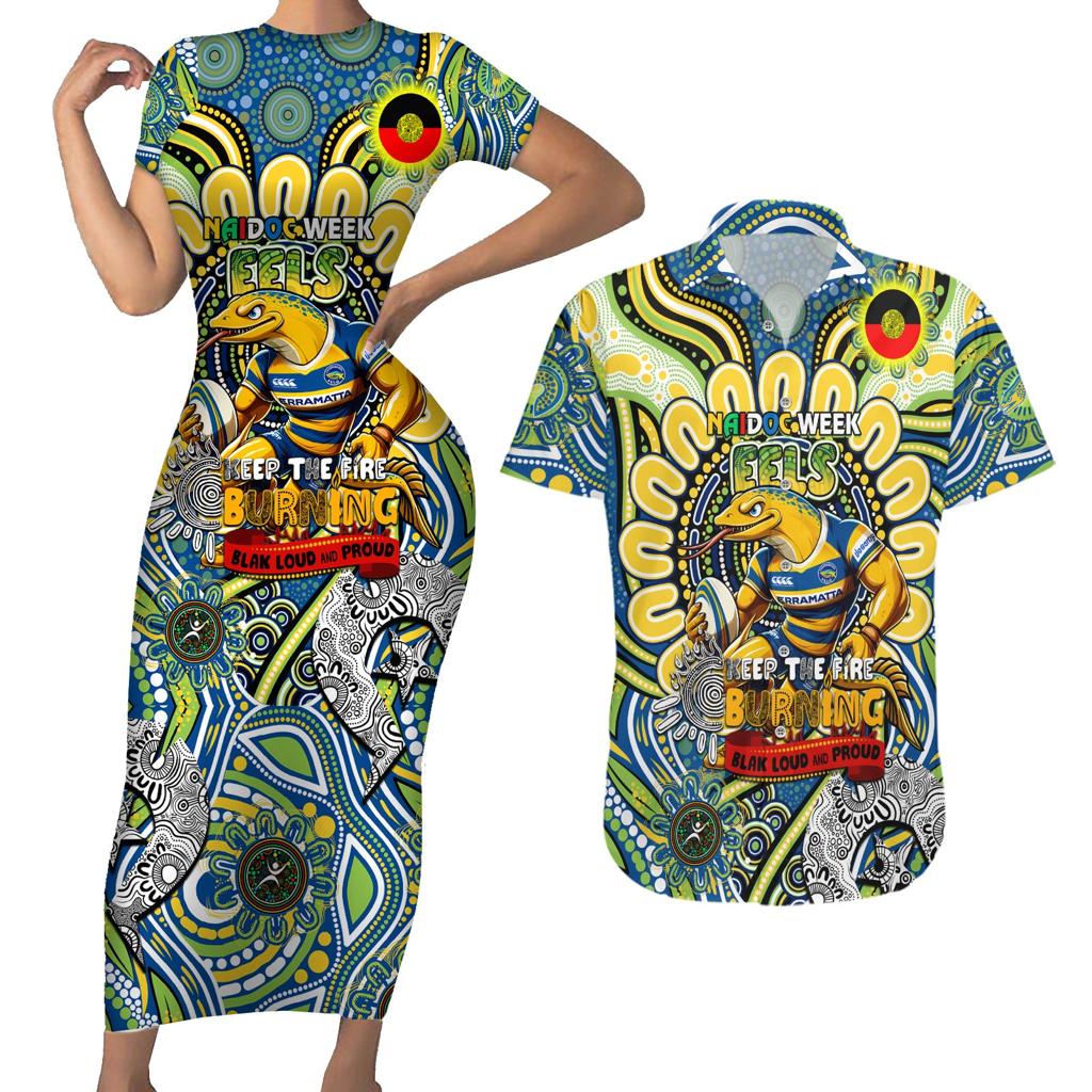 Custom NAIDOC Week 2024 Eels Couples Matching Short Sleeve Bodycon Dress and Hawaiian Shirt Mascot Rugby