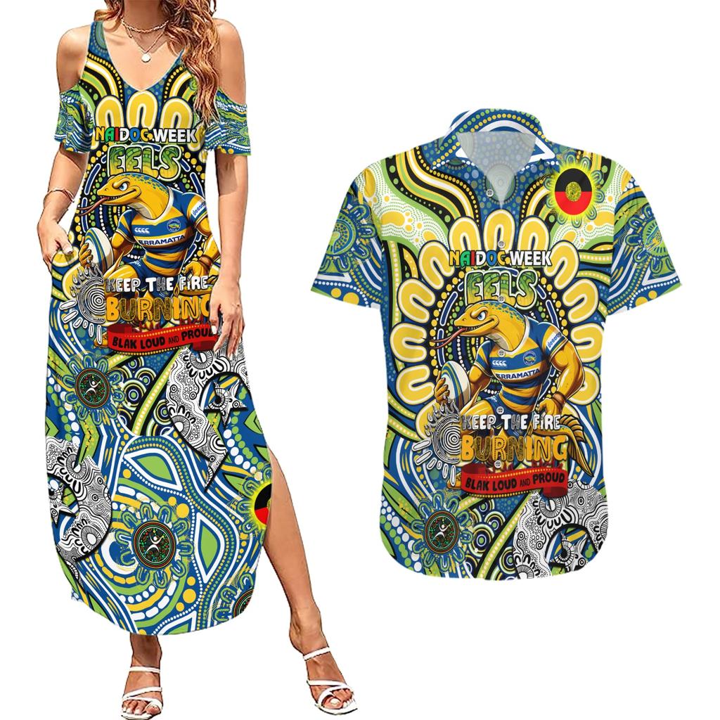 Custom NAIDOC Week 2024 Eels Couples Matching Summer Maxi Dress and Hawaiian Shirt Mascot Rugby